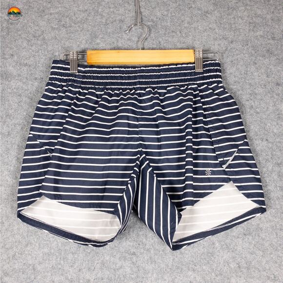 Athleta Athletic Running Shorts Navy Blue White Striped Racer Run Women's Small - Picture 1 of 11